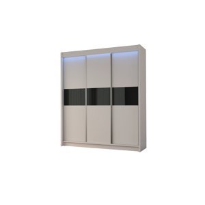 Expedo Skříň s posuvnými dveřmi ALEXA + Tichý dojezd, bílá/černé sklo, 180x216x61