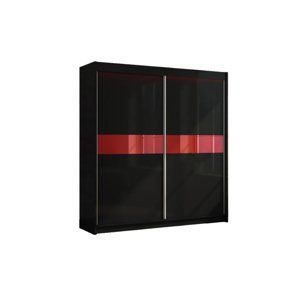 Expedo Skříň s posuvnými dveřmi ALEXA + Tichý dojezd, černá/červené sklo, 200x216x61
