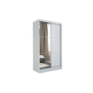 Expedo Skříň s posuvnými dveřmi a zrcadlem BIBIANA + Tichý dojezd, bílá, 150x216x61