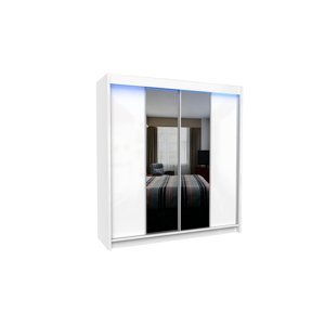 Expedo Skříň s posuvnými dveřmi a zrcadlem TOMASO + Tichý dojezd, 200x216x61, bílá