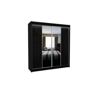 Expedo Skříň s posuvnými dveřmi a zrcadlem TOMASO + Tichý dojezd, 200x216x61, černá