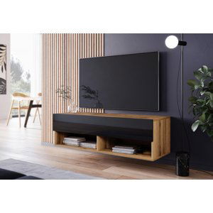 Expedo TV stolek MENDES A 100, 100x30x32, dub Wotan/černá lesk, bez LED osvětlení