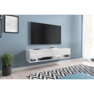 Expedo TV stolek MENDES A 140, 140x30x32, bílá/bílá lesk, s LED osvětlením