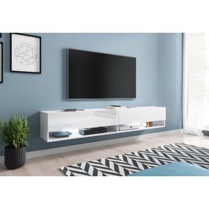 Expedo TV stolek MENDES A 180, 180x30x32, bílá/bílá lesk, s LED osvětlením
