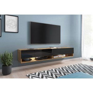 Expedo TV stolek MENDES A 180, 180x30x32, wotan/černá lesk, s LED osvětlením