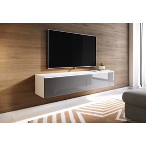 Expedo TV stolek MENDES D 140, 140x30x32, bílá/šedá lesk + LED