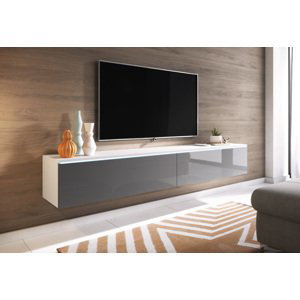 Expedo TV stolek MENDES D 180, 180x30x32, bílá/šedá lesk + LED