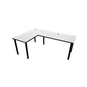 Expedo Počítačový rohový stůl LOOK N s LED, 160/110x73-76x50, bílá/černé nohy, levý