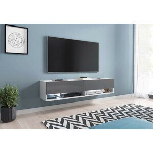 Expedo TV stolek MENDES A 140, 140x30x32, bílá/šedá lesk, bez LED osvětlení