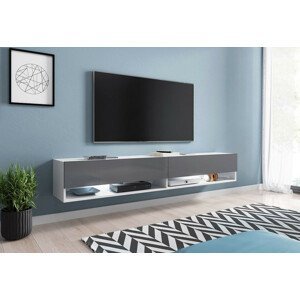 Expedo TV stolek MENDES A 180, 180x30x32, bílá/šedá lesk, bez LED osvětlení