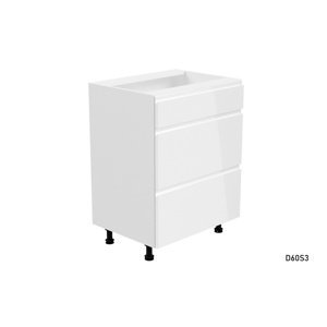 Expedo Kuchyňská skříňka dolní šuplíková široká YARD D60S3, 60x82x47, bílá/bílá lesk
