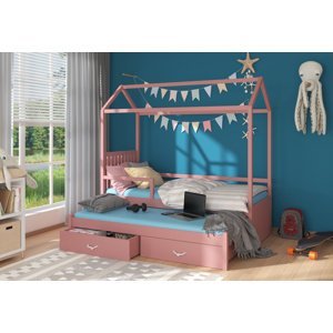 Expedo Dětská postel MELICHAR Domek se zábranou + matrace, 80x180/80x170, růžová
