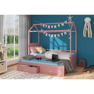 Expedo Dětská postel MELICHAR Domek + matrace, 90x200/90x190, růžová
