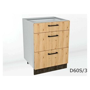 Expedo Kuchyňská skříňka dolní šuplíková ISOLDA D60S/3, 60x82x44,6, dub artisan/grafit