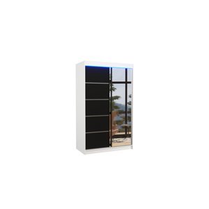Expedo Posuvná skříň se zrcadlem ANCORA, 120x200x58, bílá/černá + LED