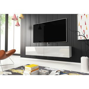 Expedo TV stolek MENDES D 140, 140x30x32, bílá/bílá lesk + LED