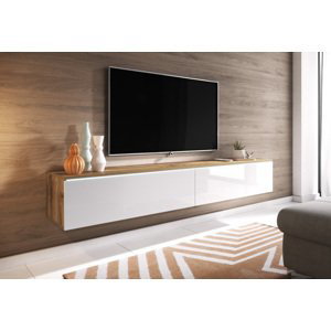 Expedo TV stolek MENDES D 180, 180x30x32, dub wotan/bílá lesk + LED