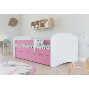 Expedo Dětská postel SOGNO + matrace + úložný prostor, 70x140, růžová