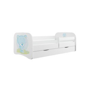 Expedo Dětská postel SOGNO + matrace + úložný prostor, 70x140, bílá/modrý medvěd