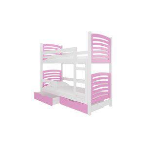 Expedo Dětská patrová postel OSINA, 180x75, bílá/růžová