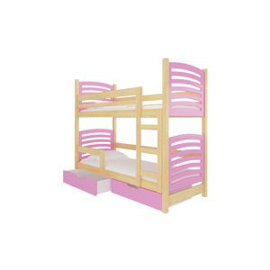 Expedo Dětská patrová postel OSINA, 180x75, sosna/růžová