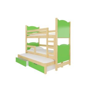 Expedo Dětská patrová postel LETIA, 180x75, sosna/zelená