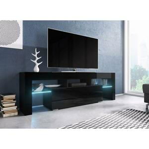 Televizní stolek Toro černá-černý lesk, modré osvětlení