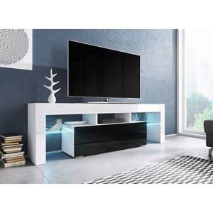 Televizní stolek Toro bílá-černý lesk, osvětlení zimní bílá