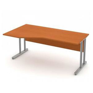 Stůl pracovní rohový - kovová podnož třešeň, Pravý rohový stůl, 220 cm, Šedá bez výplně, Záda-dekor desky
