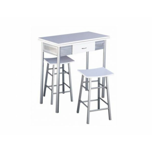 Barový set - stůl + 2 židle, stříbrná / bílá, HOMER