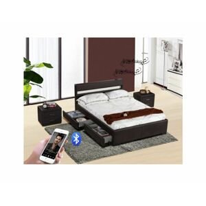 Moderní postel s Bluetooth reproduktory a RGB LED osvětlením, černá, 180x200, Fabala