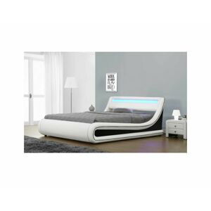 Luxusní manželská postel s RGB LED osvětlením, bílá / černá, 180x200, MANILA
