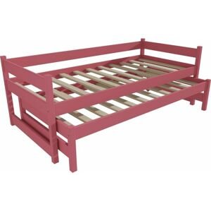 Růžová postel s výsuvnou přistýlkou DPV003-90