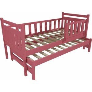 Růžová postel s výsuvnou přistýlkou DPV004-90