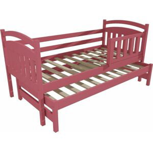 Růžová postel se zábranou a výsuvnou přistýlkou DPV008-90