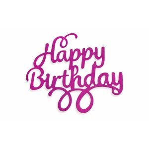 Růžový zápich - topper na dort Happy Birthday 14 cm - Dortmarket