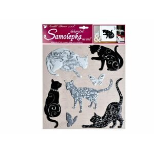 Samolepící dekorace 10228 kočky se stříbrným dekorem 38x31 cm -