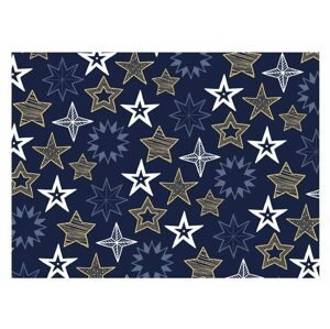 Balící papír vánoční LUX - modrý + zlaté hvězdy - archy 100 x 70 cm - MFP Paper s.r.o.