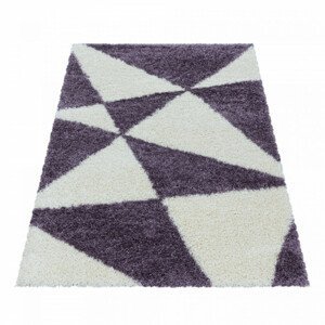 Koberec shaggy Tango trojúhelníky fialovo - krémový