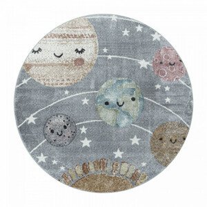 Dětský koberec Funny planety šedý, kruh