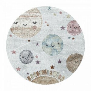 Dětský koberec Funny planety, krémový kruh