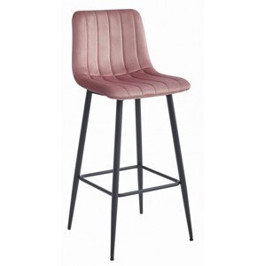 Set dvou barových židlí POZZA sametové růžové (černé nohy) 2 ks
