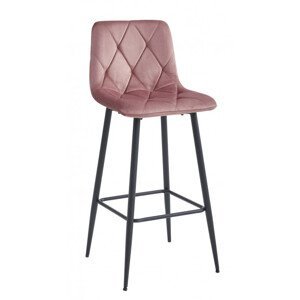 Set čtyř barových židlí NADO sametové růžové (černé nohy) 4 ks