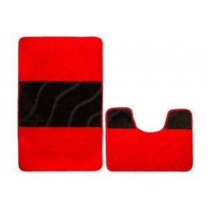 Sada koupelnových koberečků FIORI červená / černá, pruhy / vlny
