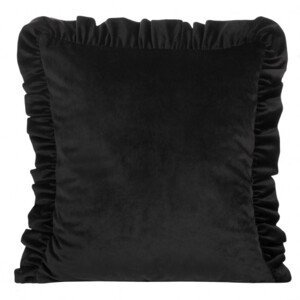 Sametový povlak na polštář zdobený na okrajích volány  - černý