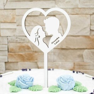 DUBLEZ | Svatební ozdoba na dort - Manželský pár v srdíčku se jmény