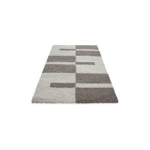 Krémově béžový koberec s pruhy a čtverci, 280 x 370 cm