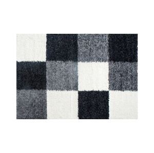 Černo-šedo-bílý shaggy koberec se vzorem čtverců, 80x250