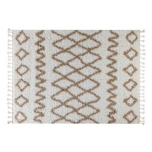 Bílo-béžový shaggy koberec Marakesh 0419A, 50x80