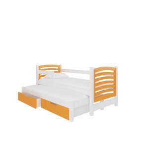 Dětská postel Avila s přistýlkou Rám: Bílá, Čela a šuplíky: Oranžová